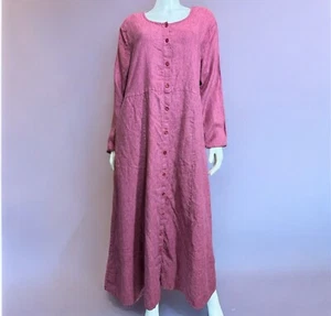FLACHS langes Leinenkleid groß dunkel beere geknöpft Staub Maxi Schichtjacke L - Bild 1 von 8