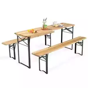 Dining Table Set Patio Garden 3 Piece Breakfast Kitchen with 2 Benches 4 Seater - Picture 1 of 5