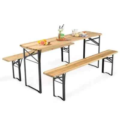Dining Table Set Patio Garden 3 Piece Breakfast Kitchen with 2 Benches 4 Seater - Image 1 of 4