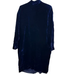 Liz Claiborne Petite Vintage gefüttert hochgeschlossen dunkelblau Samt Kleid Gr 12P Urlaub - Bild 1 von 12