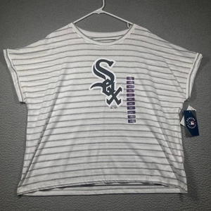 Chicago White Sox T-Shirt Damen 2XL weiß gestreift Kurzarm Majestic NEU - Bild 1 von 11