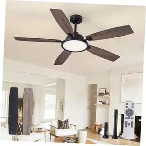 52 Inch Ceiling Fans with Lights, Black Ceiling Fan with Light and Remote/App,  - Picture 1 of 7