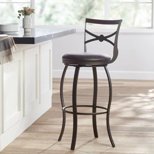 Haidar Bronze Swivel Bar Stool 25" High Brown Cushion for Kitchen Counter Island - Picture 1 of 10