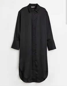 H&M Hemdblusenkleid schwarz Oversize extra lange Ärmel Satin Gr. XL - Bild 1 von 6