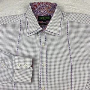 INSERCH Icon Dress Shirt Mens Large Purple Check Paisley Trim Embroidered - Picture 1 of 10
