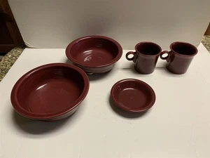 2 Fiesta Fiestaware Müsli Pasta + 1 Obstschale + 2 Tassen Set weinrot burgund - Bild 1 von 7