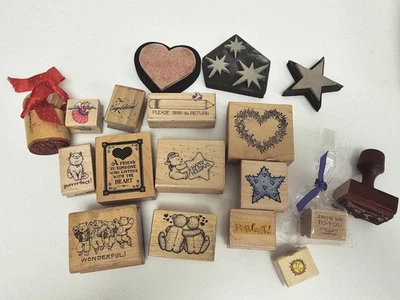 Vintage Madeira Montagem Carimbos de Borracha Corações Amigos Lote Misto Aleatório de 15 - Imagem 1 de 4