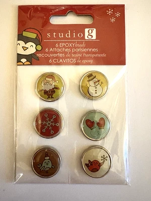 Brads epoxi decorativos para álbumes de recortes de Navidad de Studio G - 6 Brads - Nuevo en paquete Foto 1 de 3