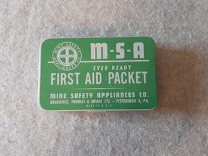 Vintage Miners First Aid Packet Tin Can Kit Mine Safety Appliances Co Pittsburgh - Picture 1 of 9