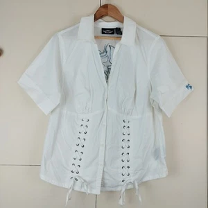 Women's Harley Davidson White Shirt Blouse Embroidered Logo Wench Lace XL 1W - Picture 1 of 11