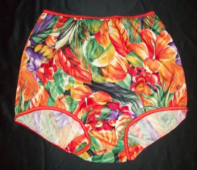 Vtg Vanity Fair Style Orange Floral Double Nylon Panty Panties 7 L - Image 1 of 4