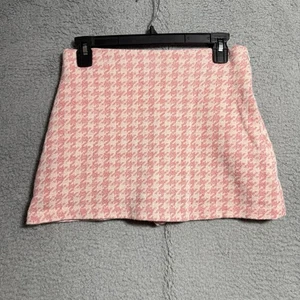 Zara Mini Skort Shorts Pink & White Houndstooth Tweed Sz Small - Picture 1 of 10