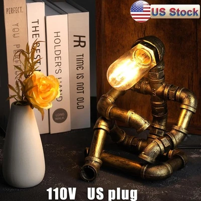 Retro Steampunk Table Light Water Pipe Desk Lamp Robot Shape Art Dec Table Lamp - Image 1 of 4