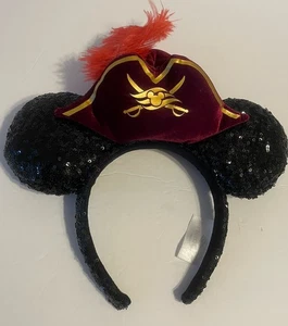 Disney Cruise Line DCL Piraten Mickey Mouse Feder schwarz Pailletten Ohren Stirnband - Bild 1 von 6