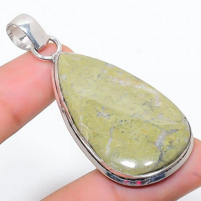 Pendente In Gemma Unakite Fatto A Mano In Argento Sterling 925 2.40" - Immagine 1 di 4