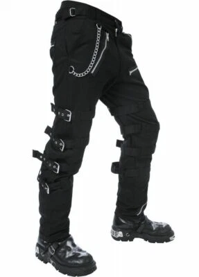 Men's Bondage EMO Black Goth Punk Rock Morte Pants Buckle Chain Trouser - Image 1 of 4