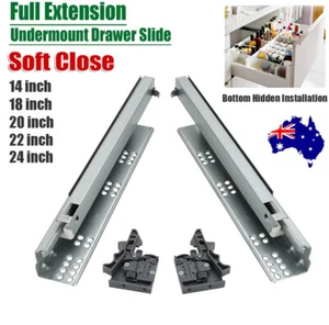 Drawer Slides Under Bottom Mount Soft Close Heavy Duty Runners Rails 350-600mm - Picture 1 of 20