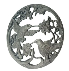 RAWCLIFFE 1988 small pewter Hummingbird lid glass trinket box potpourri holder - Picture 1 of 7