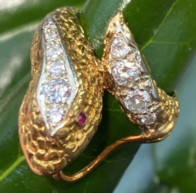 Antique Vintage Diamond Ring Snake Serpent Ruby Estate Fine Jewelry Pre-Owned - Image 1 of 4