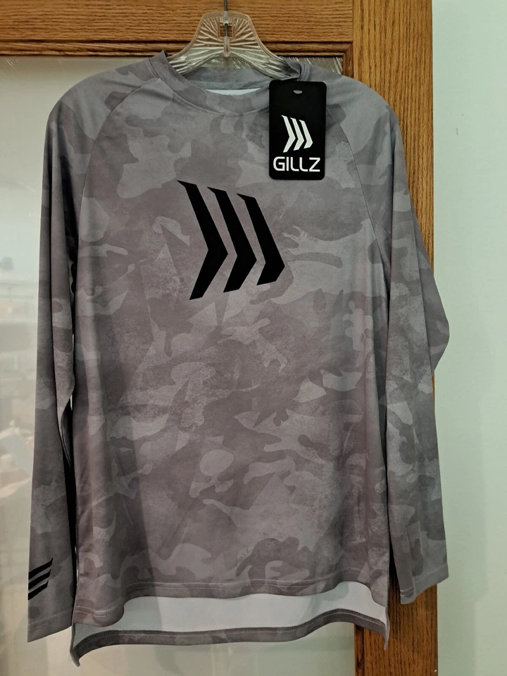 GILLZ Gillz Contender Series UV Long Slv Sun Fishing T-Shirt-Glacier Gray-XL-NWT