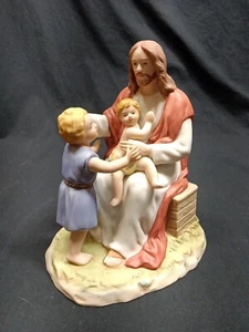HOME INTERIORS Figurine 8827 JESUS LOVES CHILDREN Matthew 19:14 Greatest Stories - Picture 1 of 12