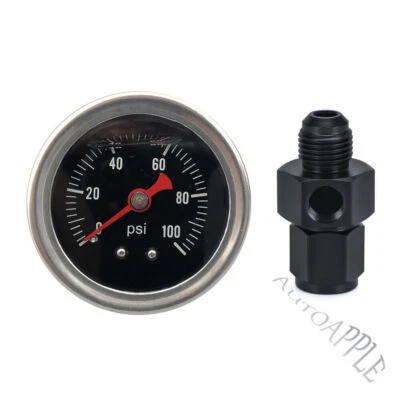 Fuel Pressure Gauge Liquid 0-100psi Oil Pressure Gauge 1/8" NPT W/ AN 6 Adapter - Image 1 of 4