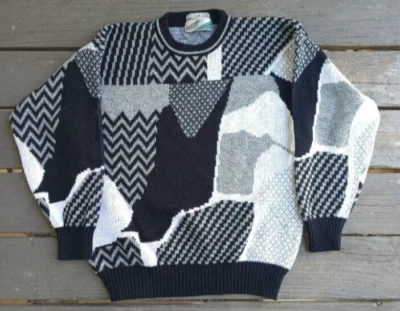 Suéter Vintage Años 80 90 Código Uniforme Geométrico Abstracto Negro Blanco Para Hombre Talla L Foto 1 de 4
