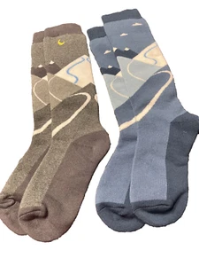 Kids Warm Ski Snow Socks 2 Pairs Gray/Blue Kids Size M (US size 4-6.5) NEW - Picture 1 of 6