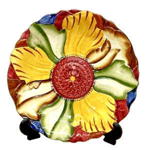H J MADERA Burslem - Plato de flores pintado a mano vintage 1750 - estilo mayólica/texturizado - Imagen 1 de 6