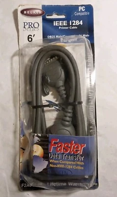 Belkin IEEE 1284 Pro Series 6’ Printer Cable 1.8M  PC COMPATIBLE DB25 Male NOS - Image 1 of 4