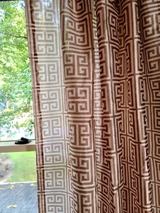 Set 2 Curtains Panels Faux Silk Greek Key Geometric 53Wx69H BeigeTan Ivory - Picture 1 of 12
