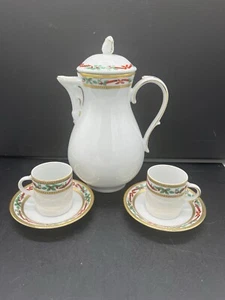 Tirschenreuth Holly Red Ribbons Coffee Pot 2 Demitasse Cups Bavaria TIR8 Holiday - Picture 1 of 24