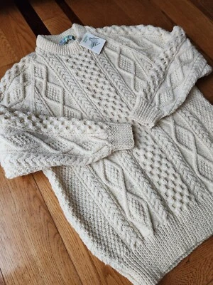 Suéter De Colección Inisfree Marfil Pescador Grueso Lana Tejido con Cable Irlanda Talla 46 *NUEVO* Foto 1 de 4