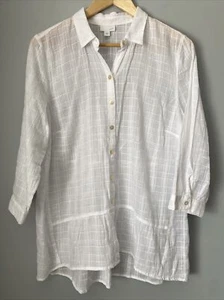 J.Jill Sheer Button Front Window Pane Peplum Shirt M Textured Minimal Lagenlook - Picture 1 of 6