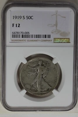 1919-S .50  NGC  F12  Walking Liberty, Half Dollar, Lady Liberty Half - Image 1 of 2