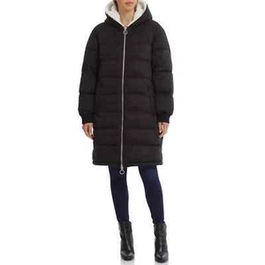 AVEC LES FILLES WOMEN'S Black Faux Fur Lined Zip-Up Puffer Coat Size XL NWT - Picture 1 of 4