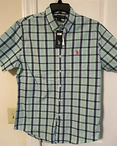 U.S. Polo Assn Men's Button Down Shirt Short Sleeve SIZE M Green Plaid NWT - Picture 1 of 3