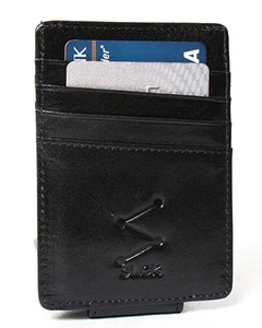  Italian Leather Slim Wallet with Magnetic Money Clip and 6 Card Slots (Black)  - Picture 1 of 4