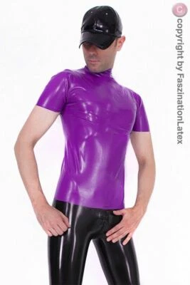 FASZINATIONLATEX LATEX Shirt für IHN mit hohem Hals - LILA - Größe wählbar