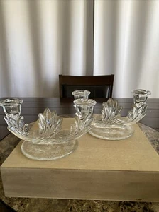 Vintage Set Of 2 Fostoria Etched Chintz Double Candlestick Holders Elegant EUC - Picture 1 of 17
