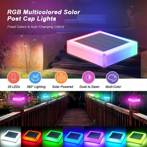 4× Solar Post Deck Light LED RGB Landscape Lights Garden Waterproof Christmas US - Picture 1 of 11