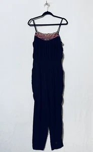 BCBGMAXAZRIA Jumpsuit Womens Medium Black Sleeveless Embroidered Aztec Boho - Picture 1 of 7