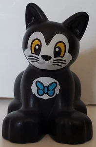 Lego Duplo Black Cat Pet w/ Wide Black Eyes Whiskers for Farm Farmer House - Picture 1 of 6