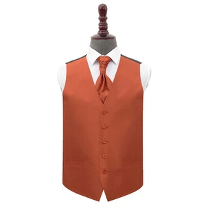 Rost Herren Weste Krawatte Set Uni Shantung Formell Hochzeit Weste von DQT - Bild 1 von 3