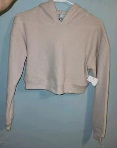 Better Together Woman's S Top Cropped Hoodie Waffle Knit Tan Long Sleeves NWT - Picture 1 of 17
