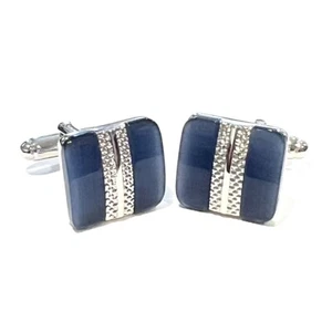 Navy Fiber Optic Stone Cufflinks For Men Birthday Wedding Gift In Box - Picture 1 of 6