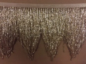 5yd Bolt 6" GOLD Glass BUGLE Seed Beaded Fringe CHEVRON Lamp Costume Trim - Picture 1 of 2