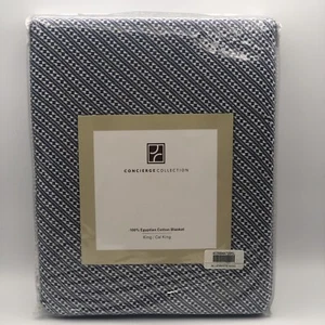 Concierge Collection 100% Egyptian Cotton King/Cal King Blanket NIB Blue/White - Picture 1 of 8