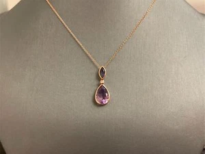 EFFY 14K Rose Gold Amethyst Pear & Lolite Marquise Diamond Pendant Necklace 18" - Picture 1 of 6