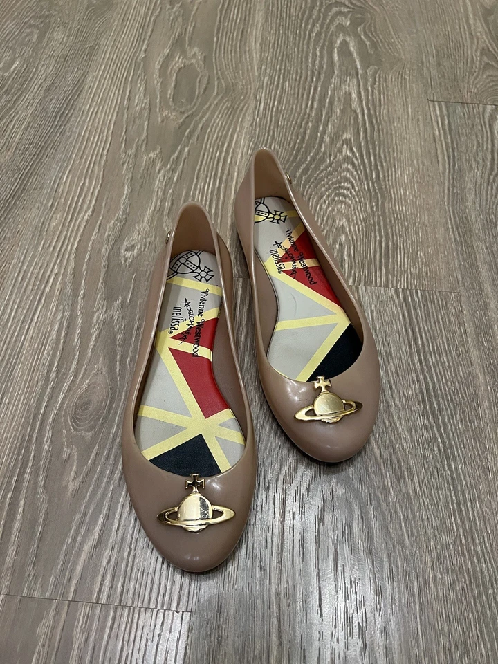 MELLISA VIVIENNE WESTWOOD ANGLOMANIA RUBBER BALLET GOLD LUX WOMAN FLATS SIZE 39 - Image 1 of 4